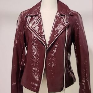 Bar III Motto Jacket Faux leather Glossy Wine Color